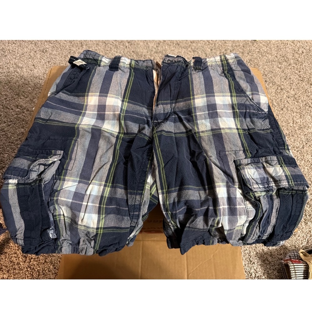 Aeropostale Mens Plaid Cargo Shorts Navy Blue White Green Size 29 Authentic